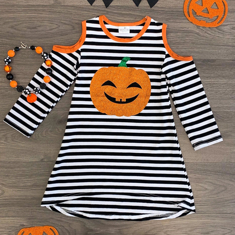 Baby Kid Girls Striped Cartoon Halloween Dresses