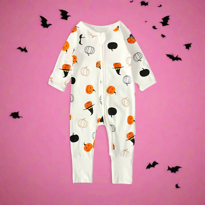 Baby Unisex Cartoon Expression Print Halloween Jumpsuits