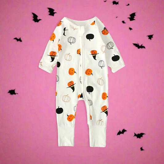 Baby Unisex Cartoon Expression Print Halloween Jumpsuits