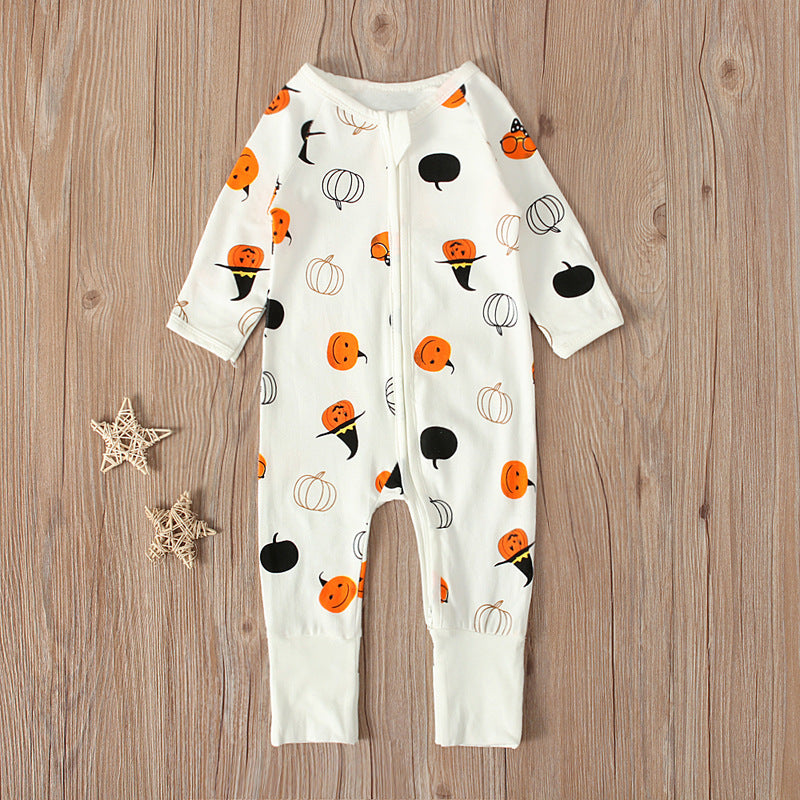 Baby Unisex Cartoon Expression Print Halloween Jumpsuits