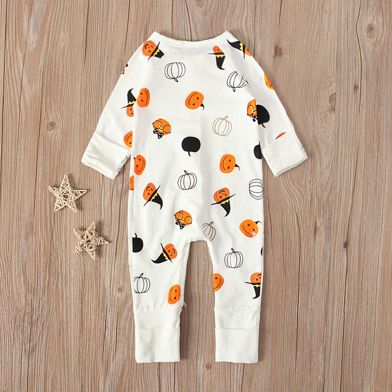 Baby Unisex Cartoon Expression Print Halloween Jumpsuits