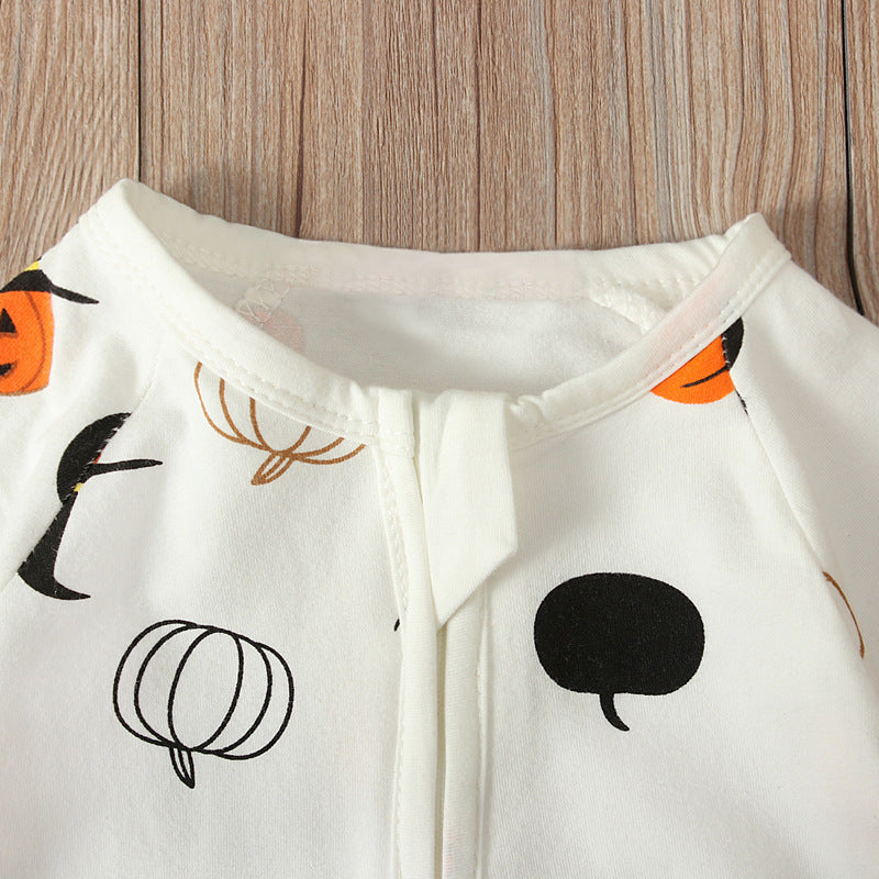 Baby Unisex Cartoon Expression Print Halloween Jumpsuits