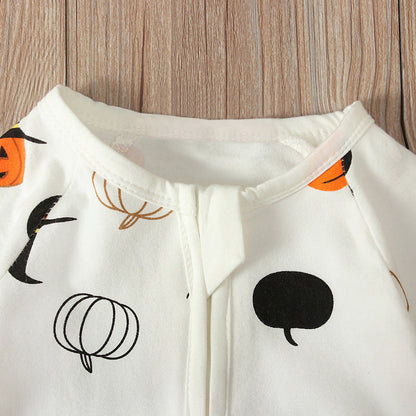 Baby Unisex Cartoon Expression Print Halloween Jumpsuits