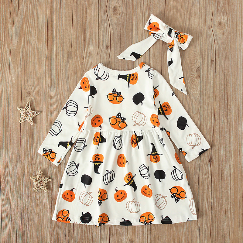 Baby Kid Girls Cartoon Expression Print Halloween Dresses