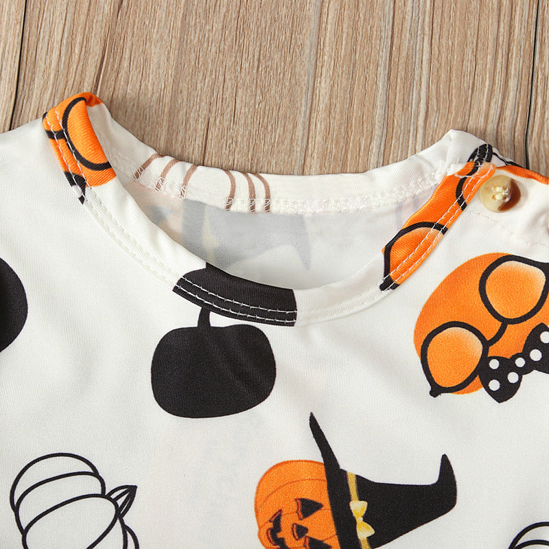 Baby Kid Girls Cartoon Expression Print Halloween Dresses