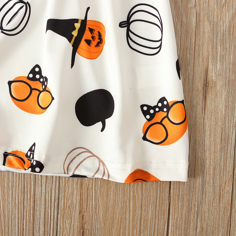 Baby Kid Girls Cartoon Expression Print Halloween Dresses