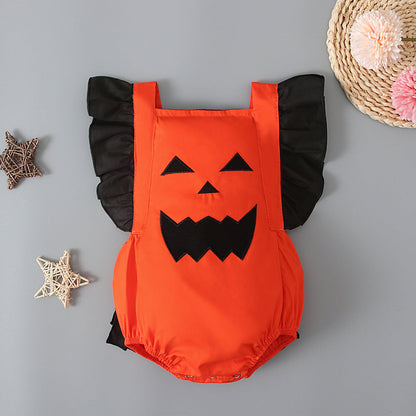 Baby Girls Color-blocking Print Halloween Rompers