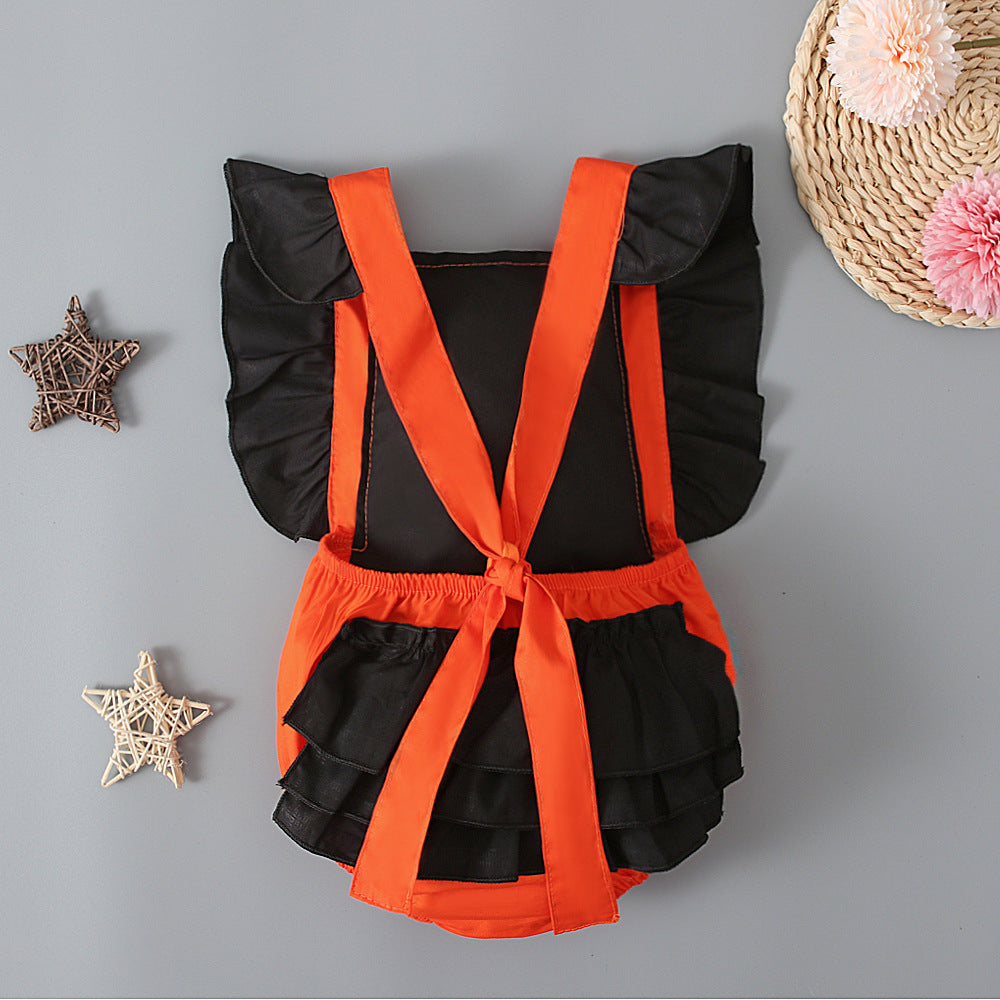 Baby Girls Color-blocking Print Halloween Rompers