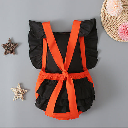 Baby Girls Color-blocking Print Halloween Rompers