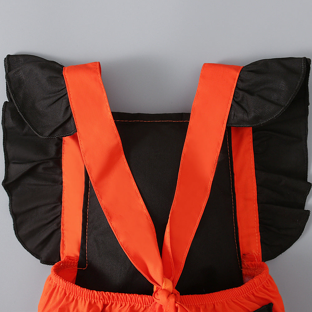 Baby Girls Color-blocking Print Halloween Rompers