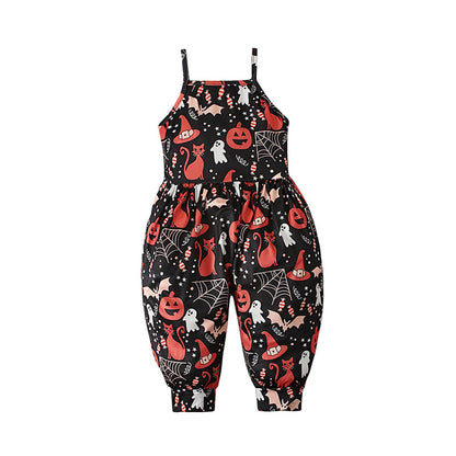 Baby Kid Girls Color-blocking Cartoon Halloween Jumpsuits