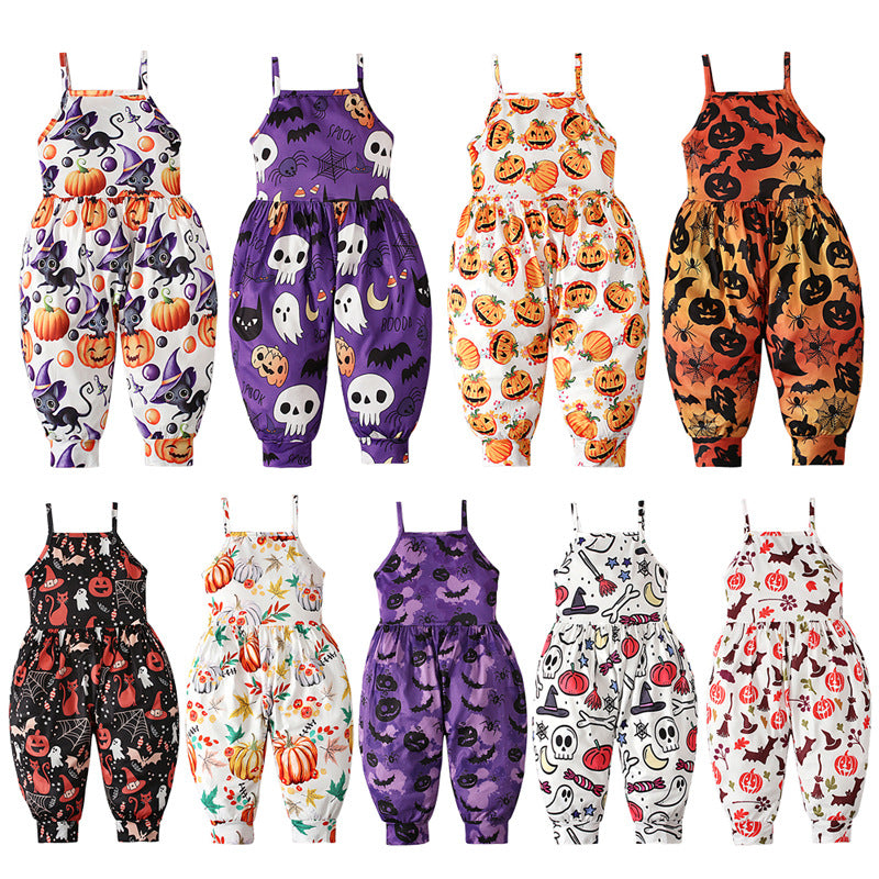 Baby Kid Girls Color-blocking Cartoon Halloween Jumpsuits