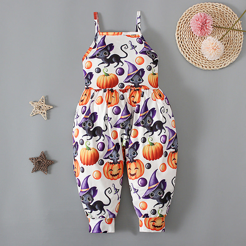 Baby Kid Girls Color-blocking Cartoon Halloween Jumpsuits