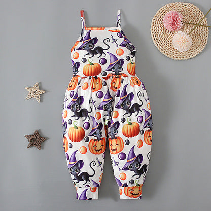 Baby Kid Girls Color-blocking Cartoon Halloween Jumpsuits