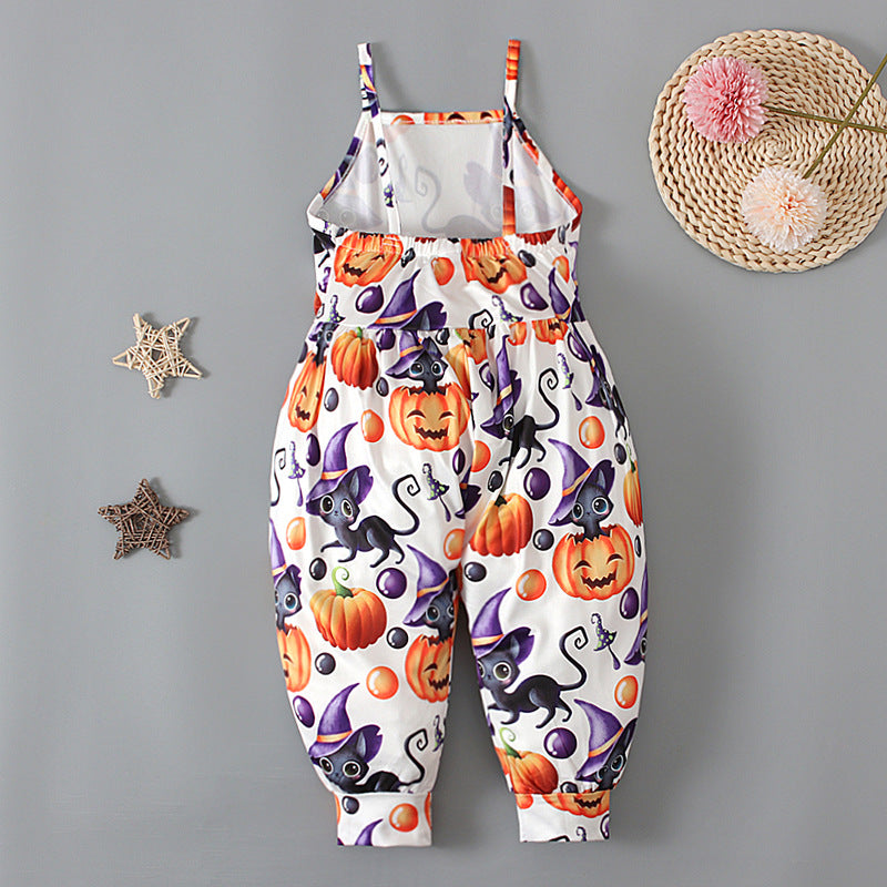 Baby Kid Girls Color-blocking Cartoon Halloween Jumpsuits