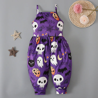 Baby Kid Girls Color-blocking Cartoon Halloween Jumpsuits