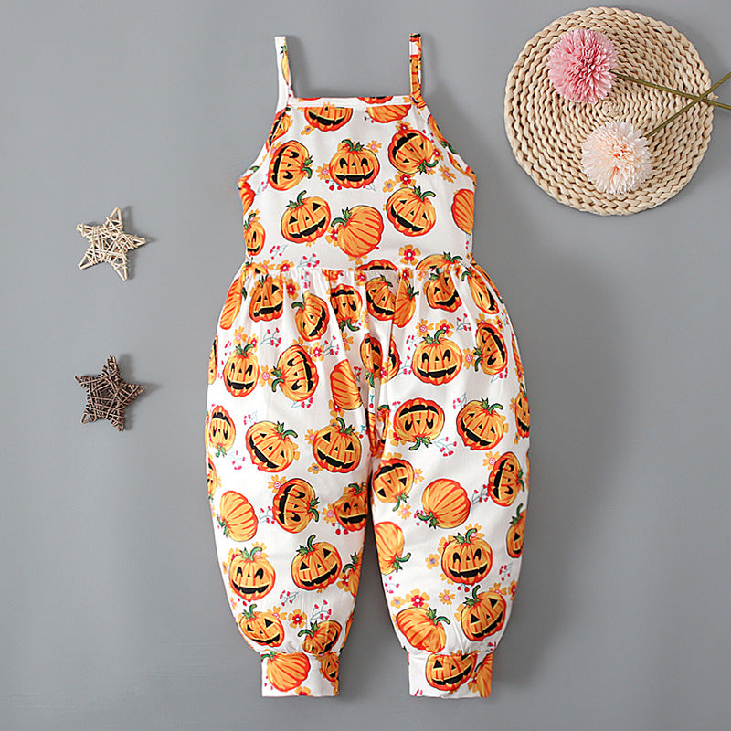 Baby Kid Girls Color-blocking Cartoon Halloween Jumpsuits