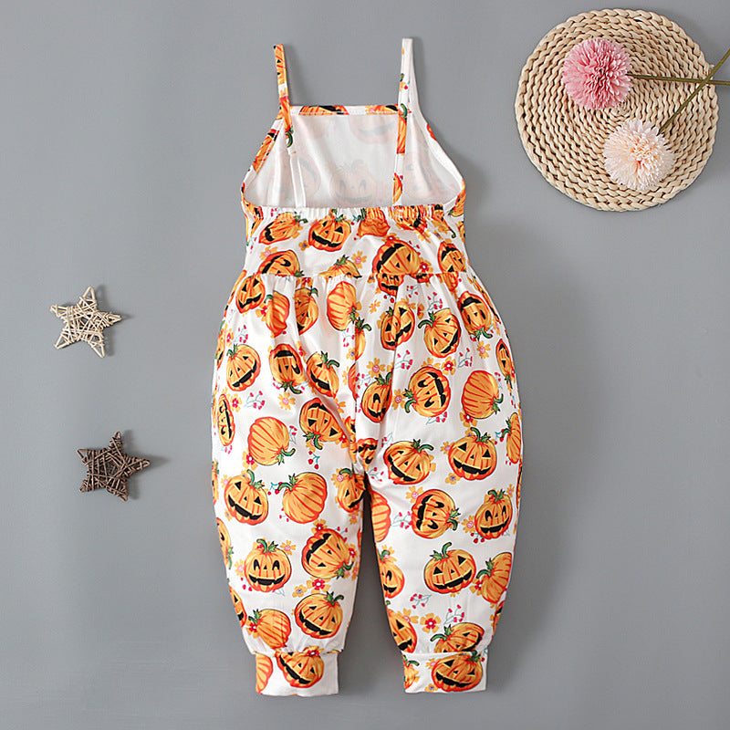 Baby Kid Girls Color-blocking Cartoon Halloween Jumpsuits