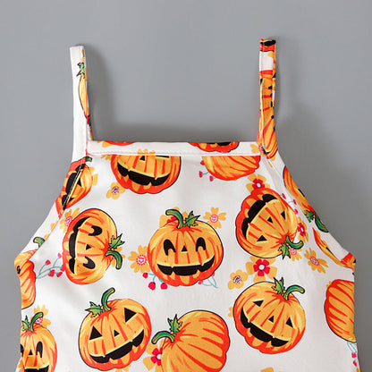 Baby Kid Girls Color-blocking Cartoon Halloween Jumpsuits
