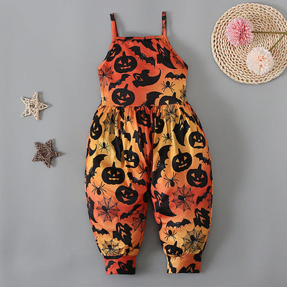 Baby Kid Girls Color-blocking Cartoon Halloween Jumpsuits