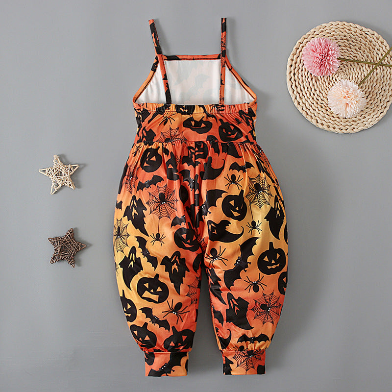 Baby Kid Girls Color-blocking Cartoon Halloween Jumpsuits