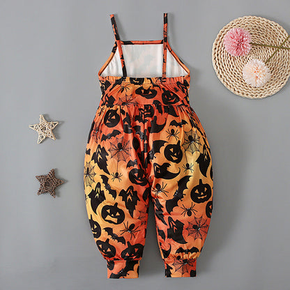 Baby Kid Girls Color-blocking Cartoon Halloween Jumpsuits
