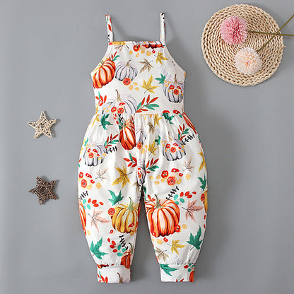 Baby Kid Girls Color-blocking Cartoon Halloween Jumpsuits