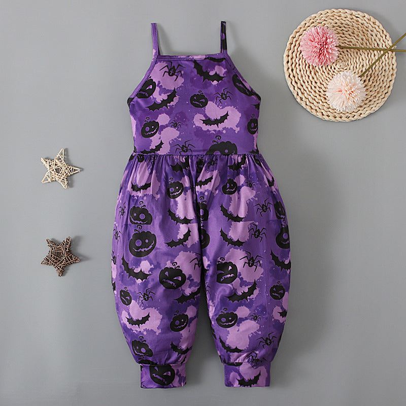 Baby Kid Girls Color-blocking Cartoon Halloween Jumpsuits
