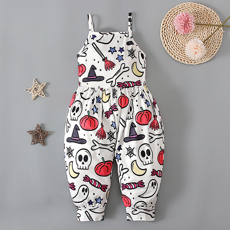 Baby Kid Girls Color-blocking Cartoon Halloween Jumpsuits