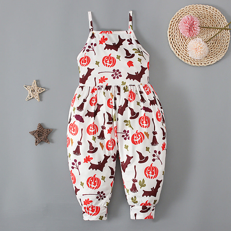 Baby Kid Girls Color-blocking Cartoon Halloween Jumpsuits