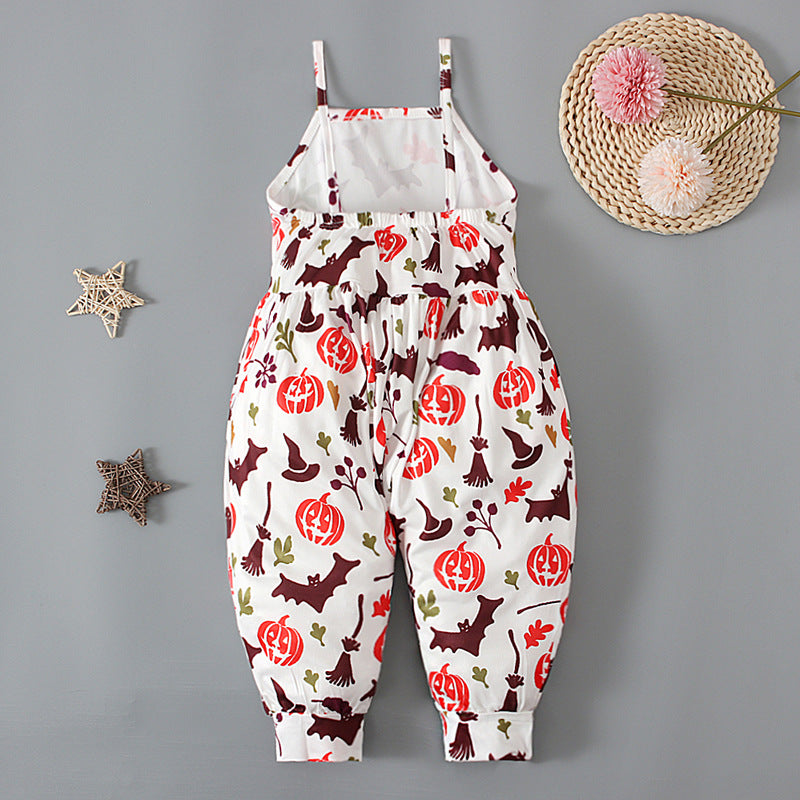 Baby Kid Girls Color-blocking Cartoon Halloween Jumpsuits