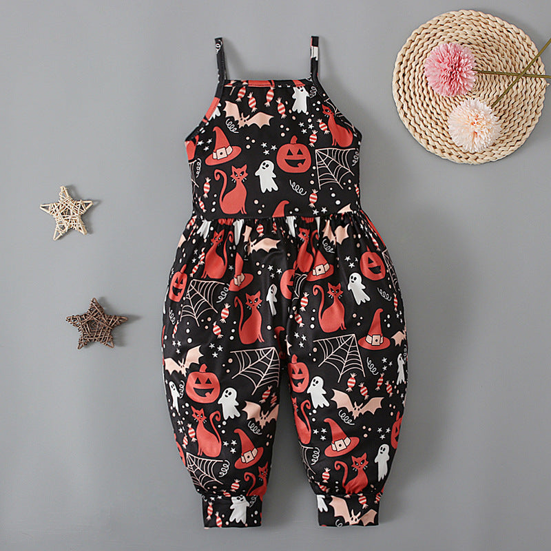Baby Kid Girls Color-blocking Cartoon Halloween Jumpsuits