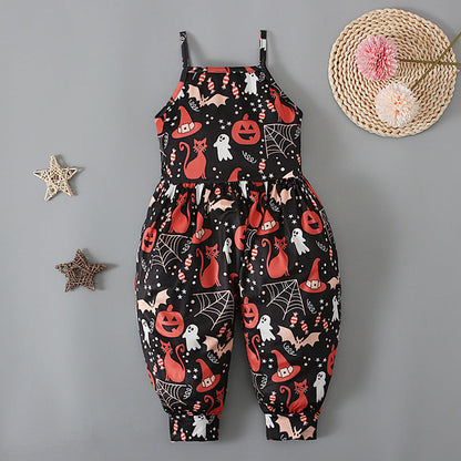 Baby Kid Girls Color-blocking Cartoon Halloween Jumpsuits