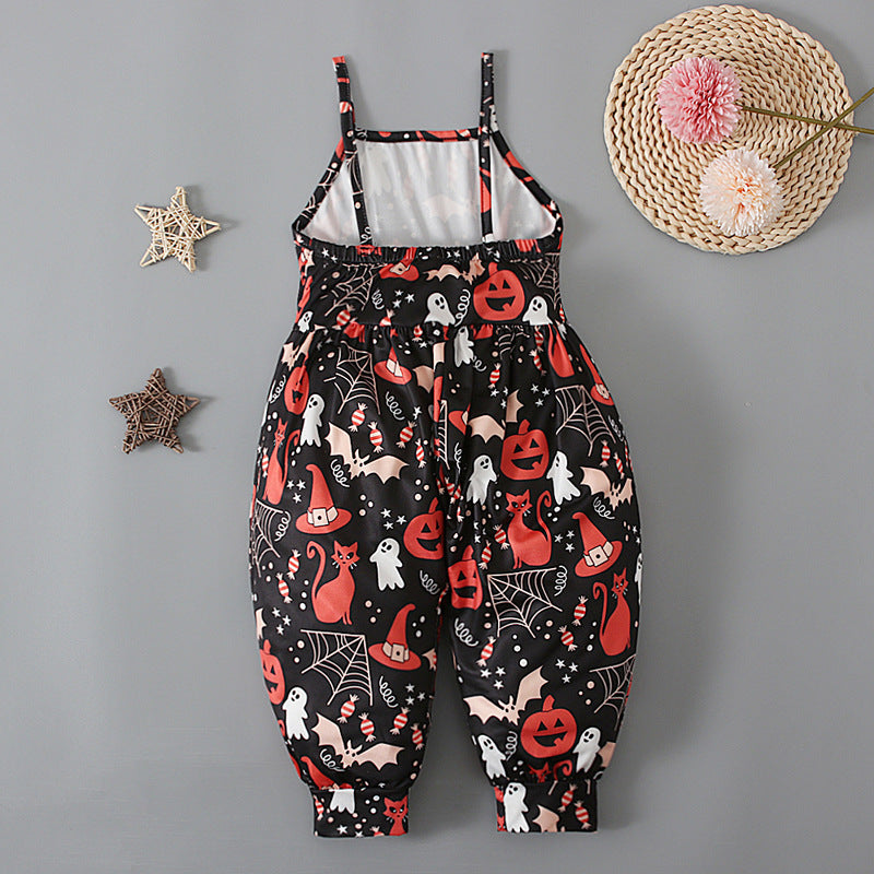Baby Kid Girls Color-blocking Cartoon Halloween Jumpsuits