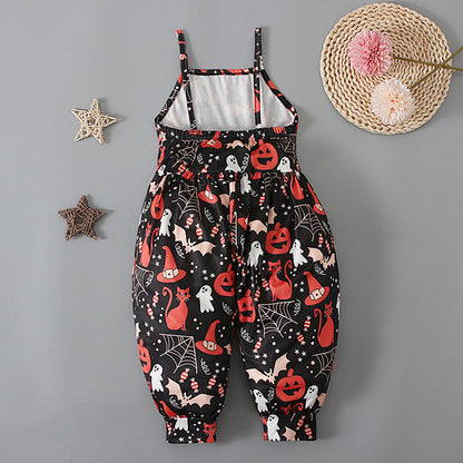 Baby Kid Girls Color-blocking Cartoon Halloween Jumpsuits