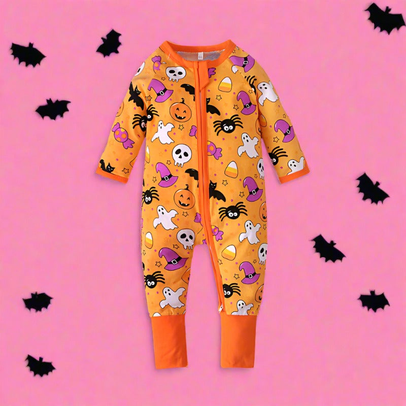 Baby Unisex Color-blocking Cartoon Print Halloween Jumpsuits