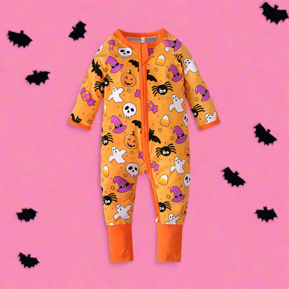 Baby Unisex Color-blocking Cartoon Print Halloween Jumpsuits