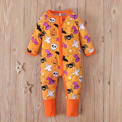 Baby Unisex Color-blocking Cartoon Print Halloween Jumpsuits