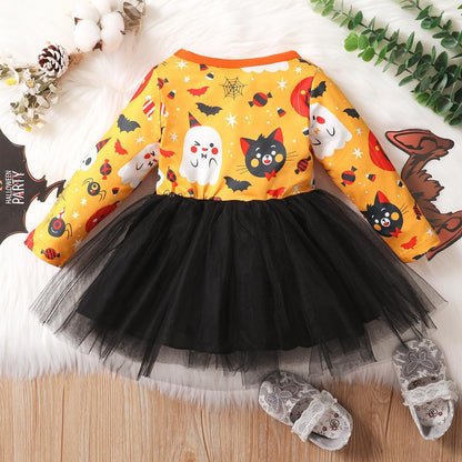 Baby Kid Girls Color-blocking Cartoon Lace Print Halloween Dresses Wholesale 221101372