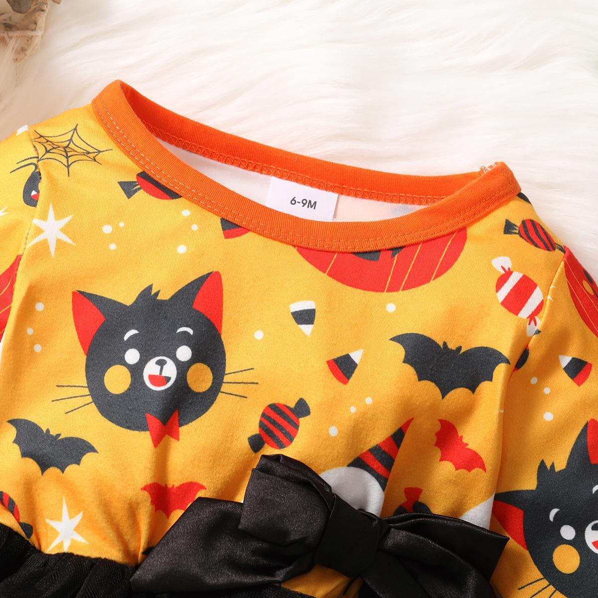 Baby Kid Girls Color-blocking Cartoon Lace Print Halloween Dresses Wholesale 221101372
