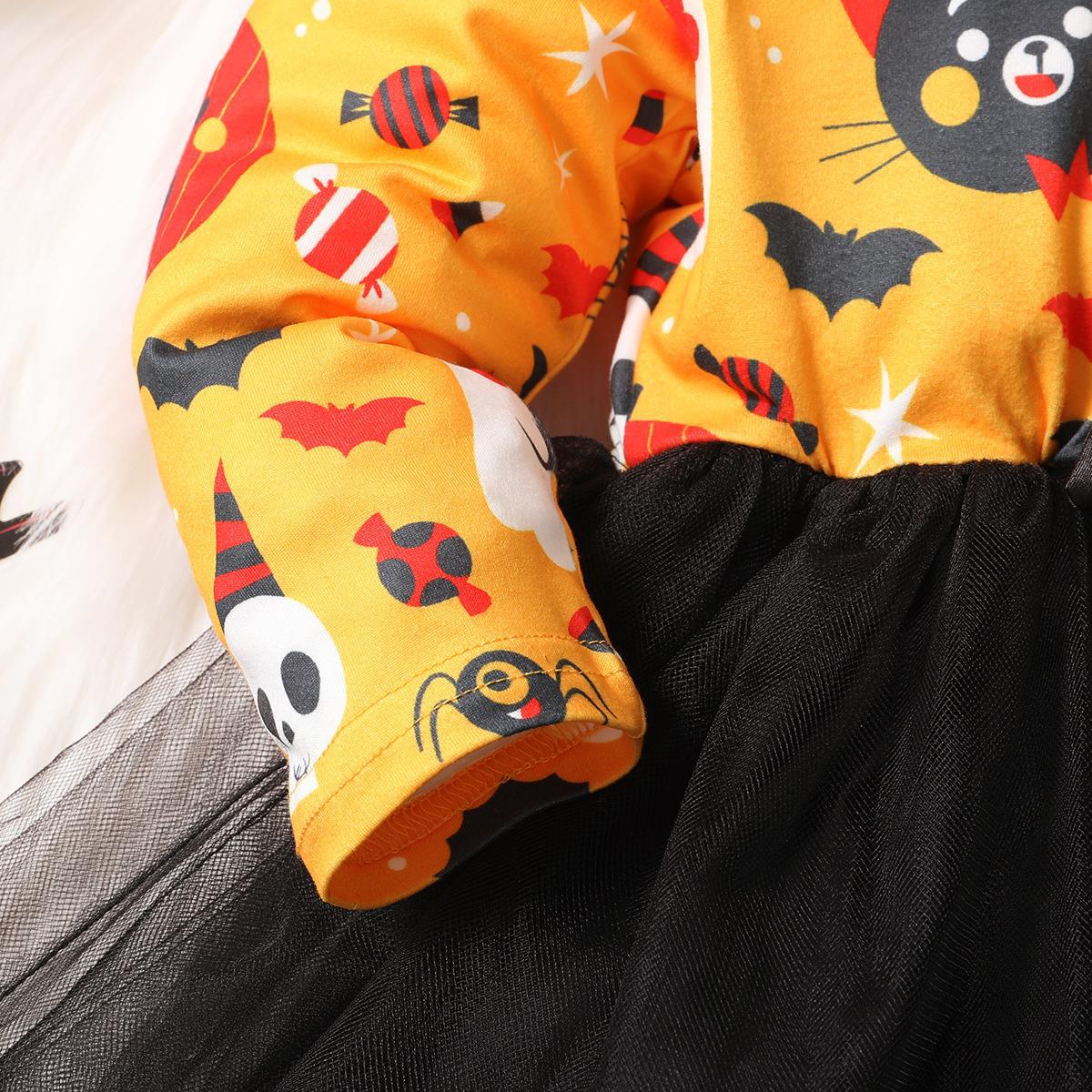Baby Kid Girls Color-blocking Cartoon Lace Print Halloween Dresses Wholesale 221101372
