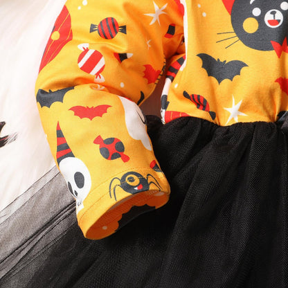 Baby Kid Girls Color-blocking Cartoon Lace Print Halloween Dresses Wholesale 221101372