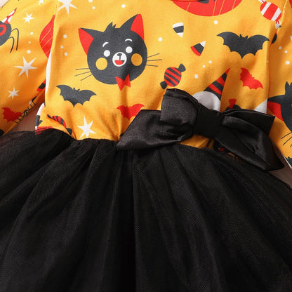 Baby Kid Girls Color-blocking Cartoon Lace Print Halloween Dresses Wholesale 221101372
