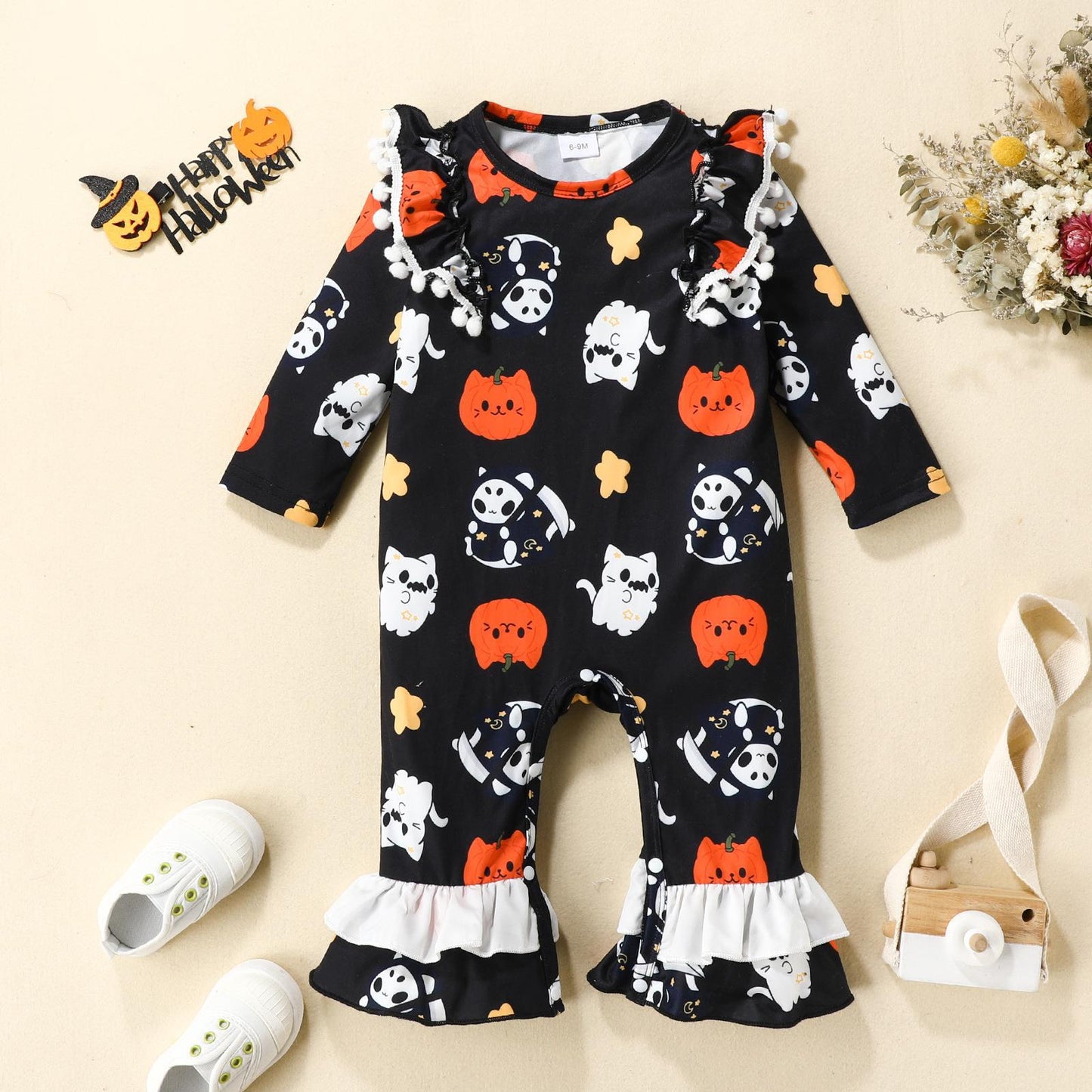 Baby Unisex Color-blocking Cartoon Print Halloween Jumpsuits