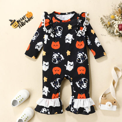 Baby Unisex Color-blocking Cartoon Print Halloween Jumpsuits