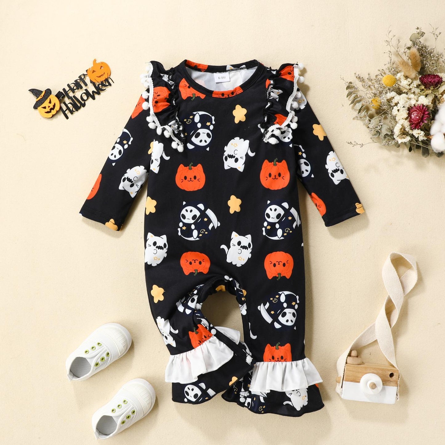 Baby Unisex Color-blocking Cartoon Print Halloween Jumpsuits