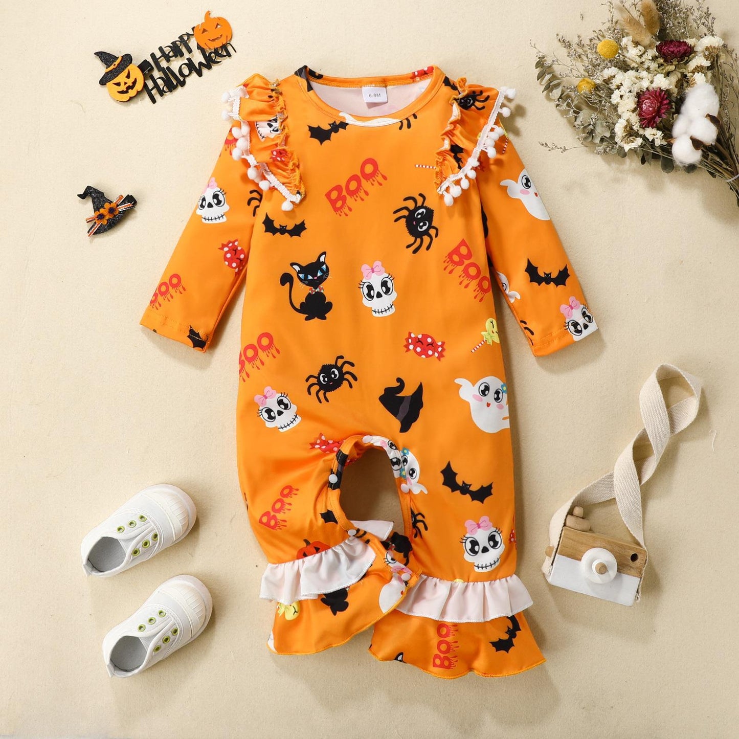 Baby Unisex Color-blocking Cartoon Print Halloween Jumpsuits
