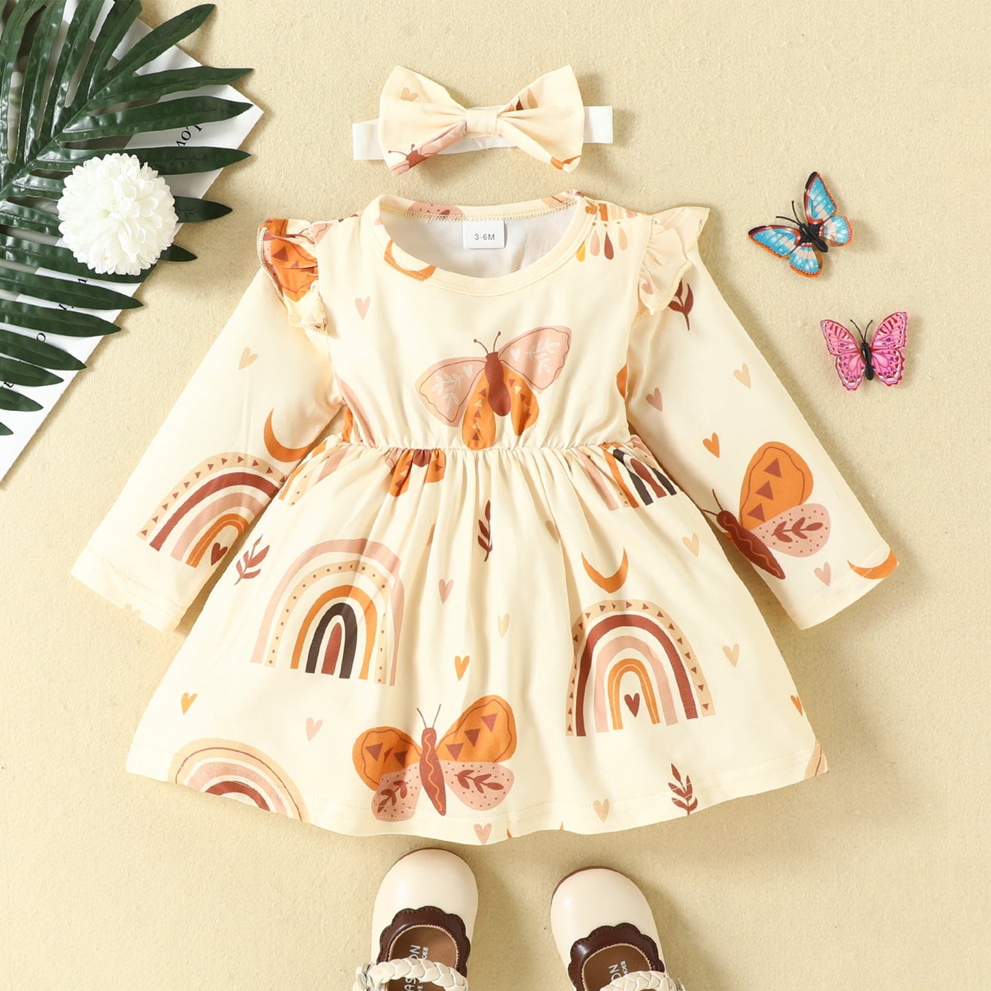 Baby Girls Love heart Butterfly Cartoon Print Dresses Accessories Wholesale 221101588
