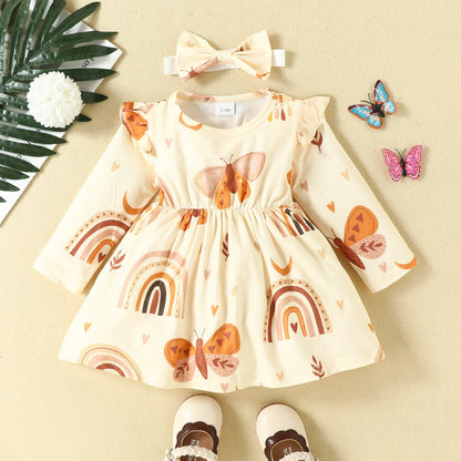 Baby Girls Love heart Butterfly Cartoon Print Dresses Accessories Wholesale 221101588