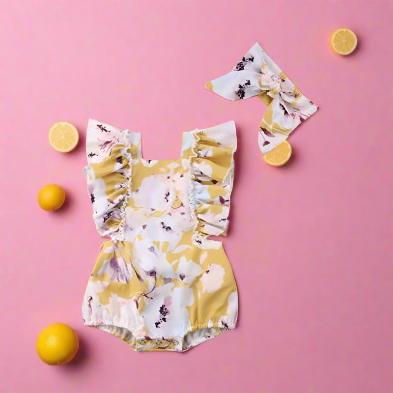Baby Girls Print Rompers Accessories Headwear Wholesale